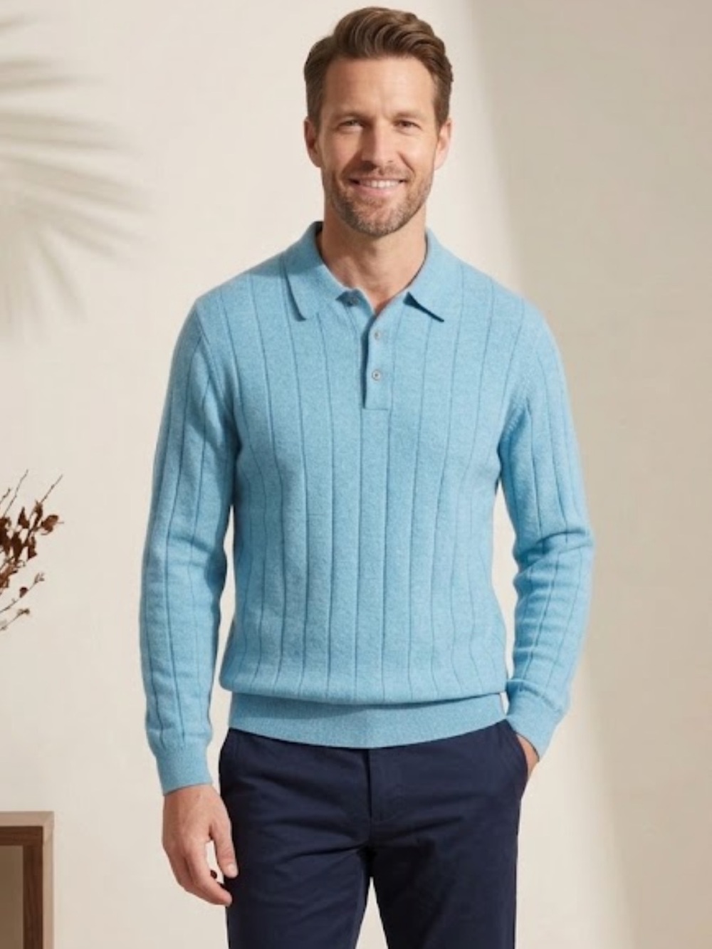 Tasso Elba 100% Cashmere Sweater Men’s XXL Blue Button Collar Polo